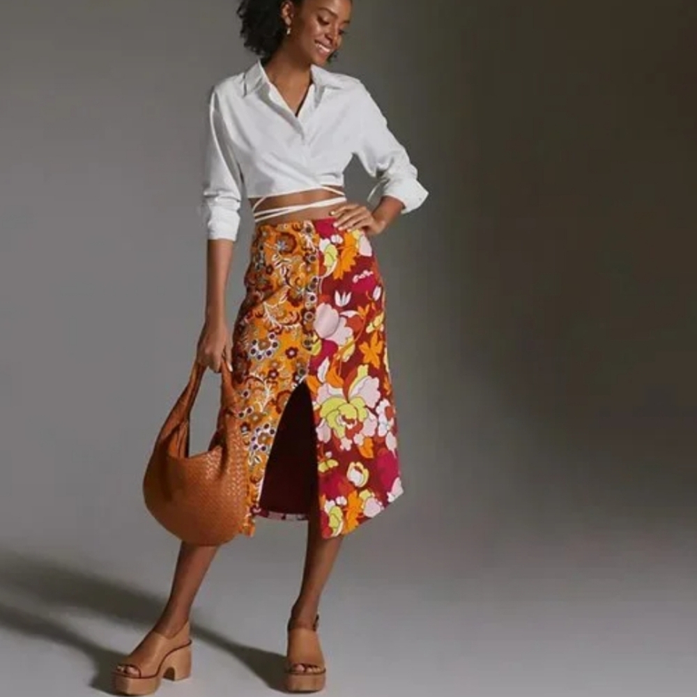 Anthropologie Maeve Multicolor Floral Midi Skirt Size Xs